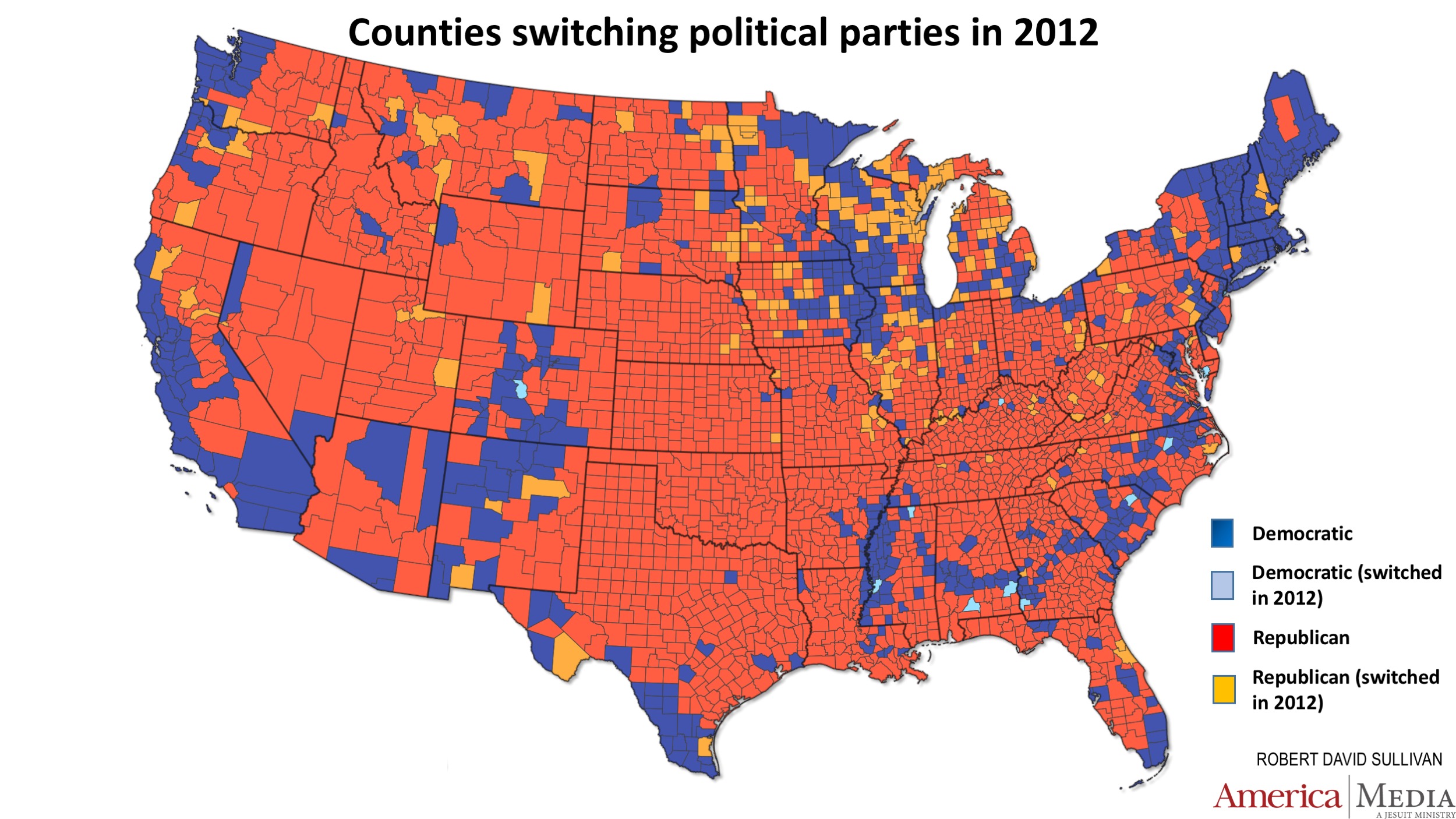map of us counties by political party How The Red And Blue Map Evolved Over The Past Century America map of us counties by political party