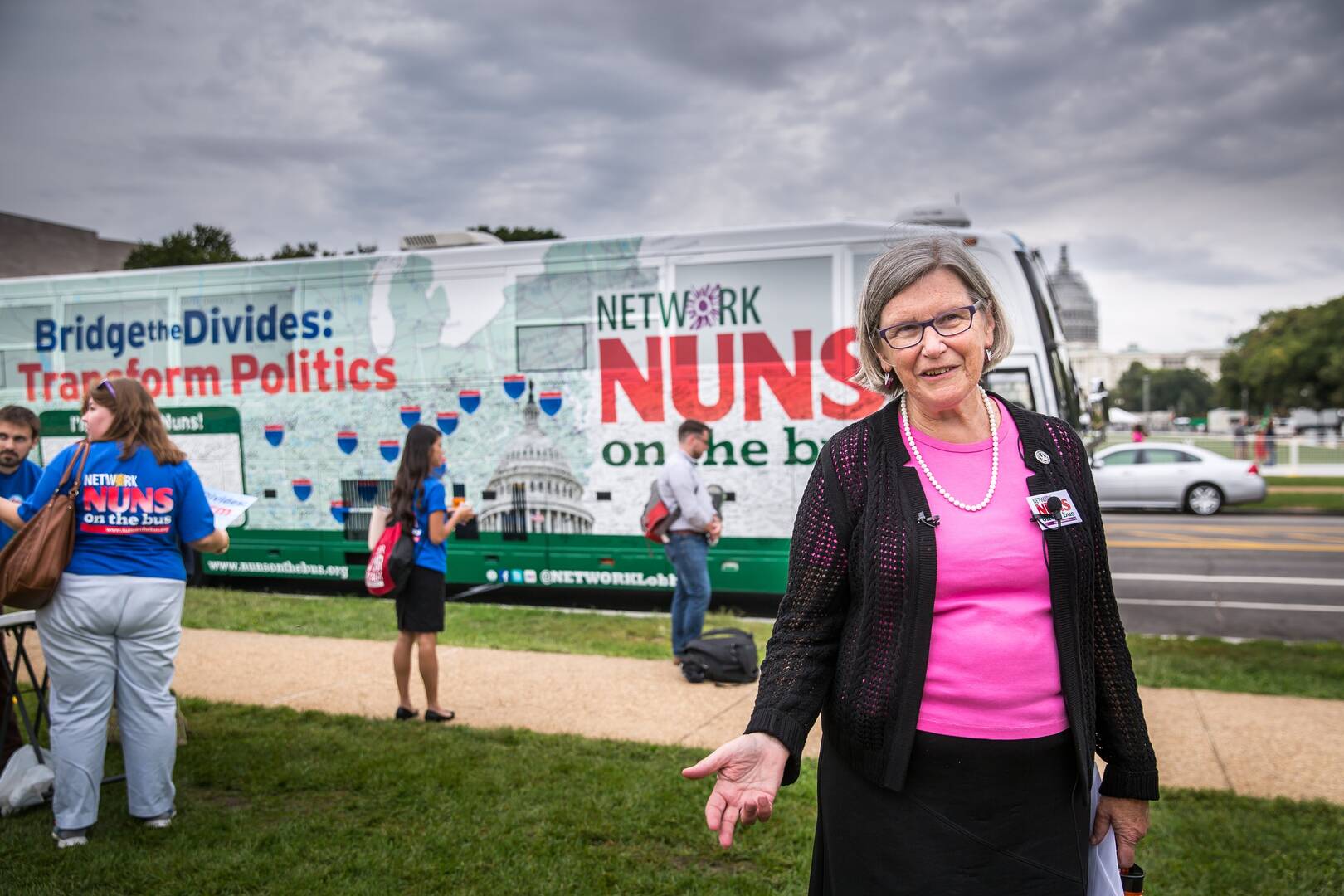 Sister Simone Campbell, executive director of Network, with the Nuns on the Bus campaign in Washington, D.C., on Sept. 22, 2015. (CNS photo/Lisa Johnston, St. Louis Review)