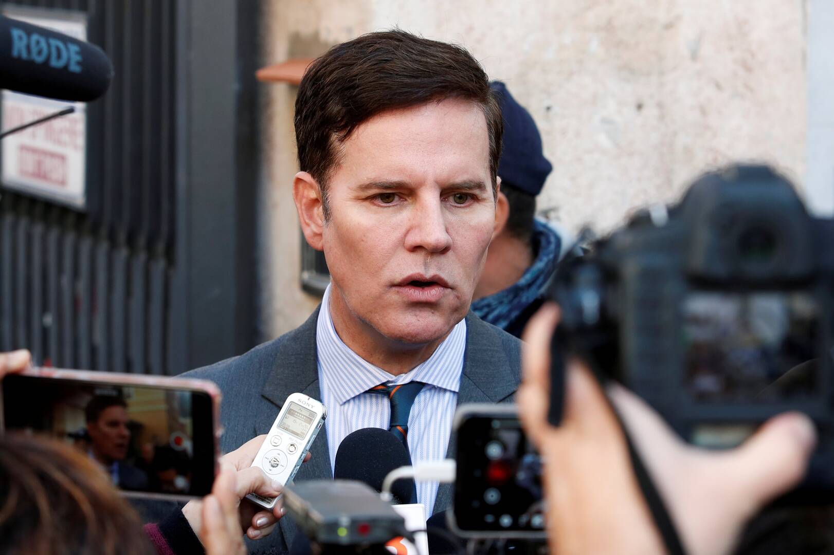 Chilean clerical sex abuse survivor Juan Carlos Cruz speaks to the media outside the Vatican in Rome in this Feb. 20, 2019, file photo. Cruz, who was recently appointed to the Pontifical Commission for the Protection of Minors, participated in the commission's online and in-person meetings April 19-22. (CNS photo/Remo Casilli, Reuters)