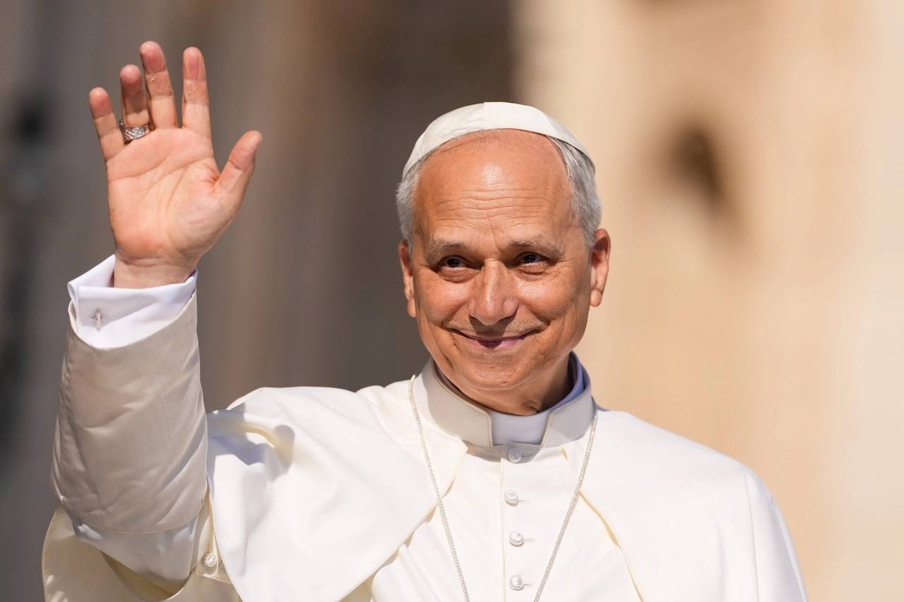 Pope Leo XIV greets visitors in St. Peter’s Square before his general audience at the Vatican June 25, 2025. (CNS photo/Lola Gomez)