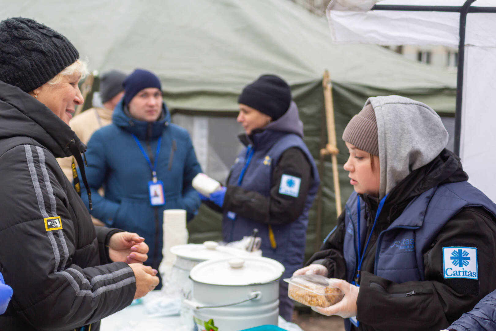 Local Caritas Donetsk in Dnipro retains its affiliation with the city Caritas was forced to evacuate in 2014. Here its staff and volunteers provide hot meals for rescuers and victims of the Jan. 14 Russian strike on Dnipro. Caritas also provides psychological counseling for people traumatized by the war's violence. Photo courtesy of Caritas Ukraine.