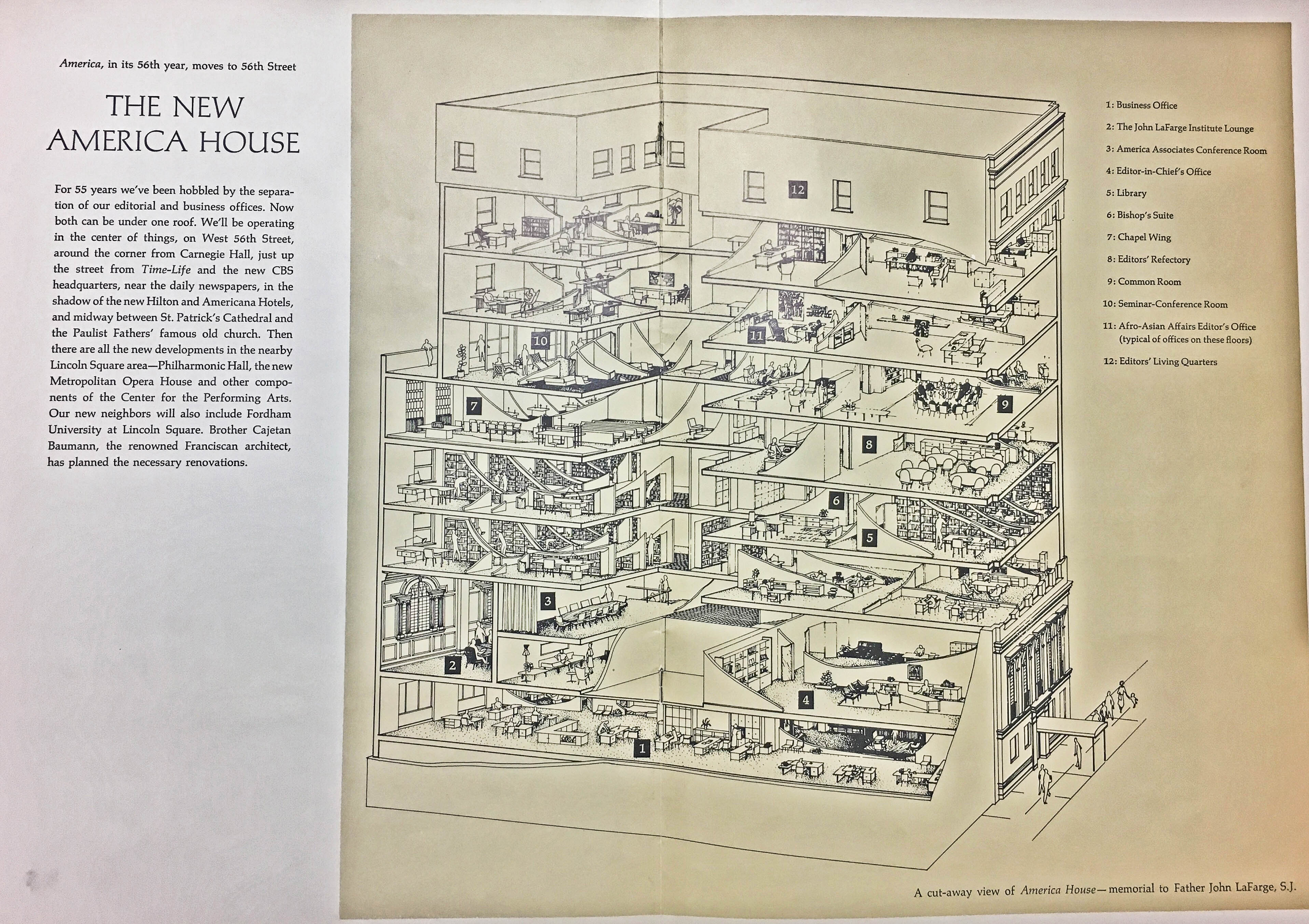 A spread from a folio promoting America House when it opened in the early 1960s.