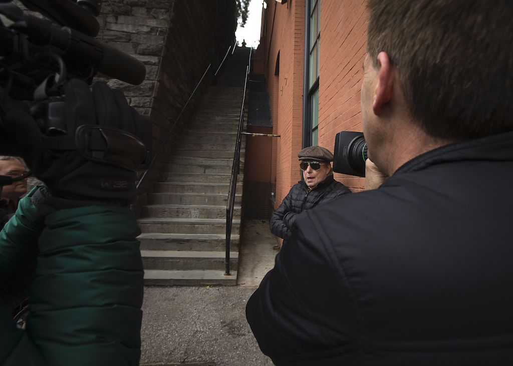 In April 2018, William Friedkin conducted an interview near the steps on Prospect Street in Washington April 17 where Father Karras tumbled to his death in ‘The Exorcist.‘ (CNS photo/Tyler Orsburn) 