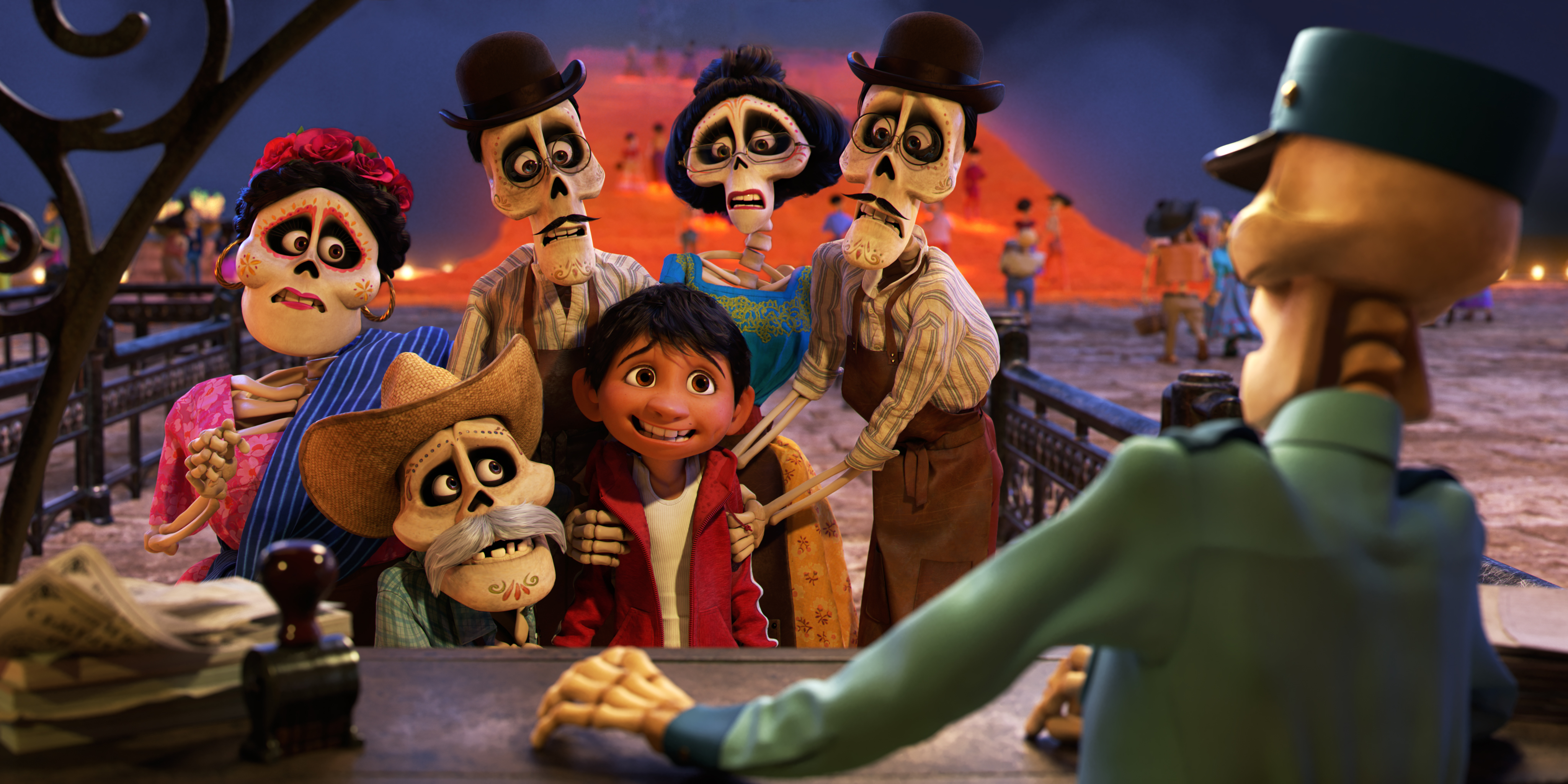 In Disney•Pixar’s “Coco,” aspiring musician Miguel journeys through the Land of the Dead in search of his idol, Ernesto de la Cruz. Miguel meets the popular performer at Ernesto’s annual Día de Muertos party. Featuring Anthony Gonzalez as the voice of Miguel, and Benjamin Bratt as the voice of Ernesto de la Cruz, “