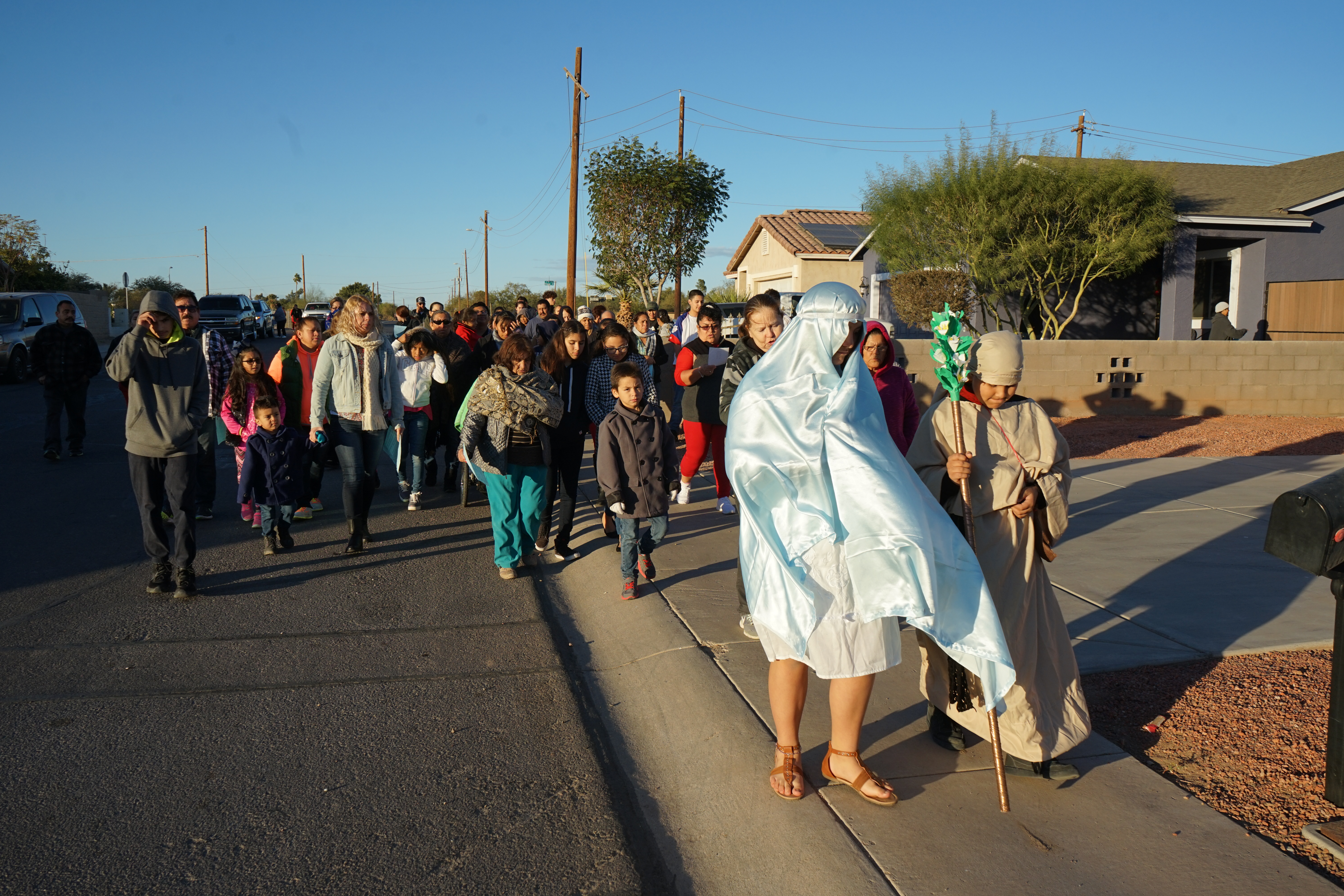 The group outside asks for lodging, or “posada,” and the group inside rejects them at each stop. 