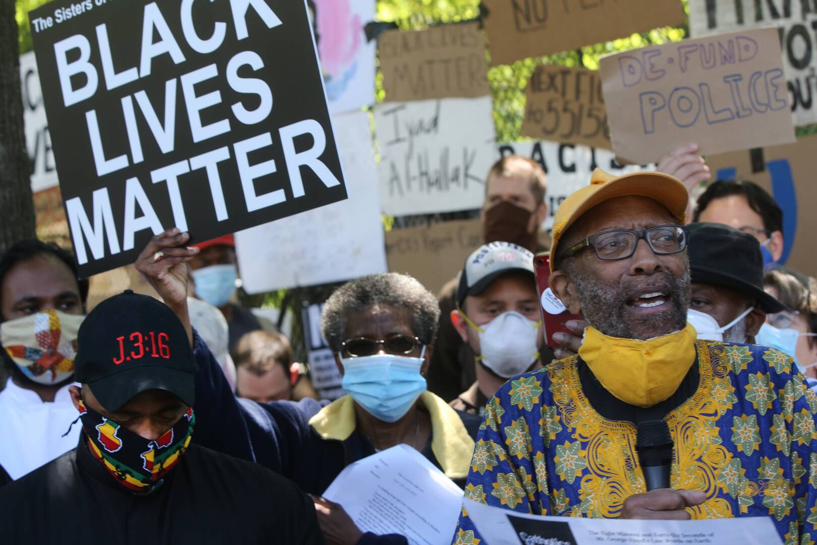 Monsignor Ray East speaks during a protest outside the White House on June 8, 2020, following the death of George Floyd (CNS photo/Bob Roller).