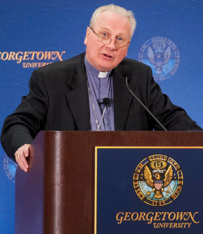 Archbishop Michael Fitzgerald, a Missionary of Africa born in England, who had served as president of the Pontifical Council for Interreligious Dialogue and later as Vatican nuncio to Egypt, was one of 13 new cardinals named by Pope Francis Sept. 1, 2019. (CNS photo/Phil Humnicky, courtesy Georgetown University)