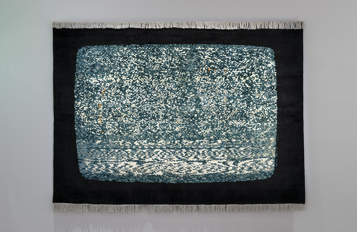 Nicholas Galanin (b. 1979), White Noise, American Prayer Rug, 2018. Wool, cotton, 84 × 120in. (213.4 × 304.8 cm). Image courtesy the artist. Photograph by Craig Smith.