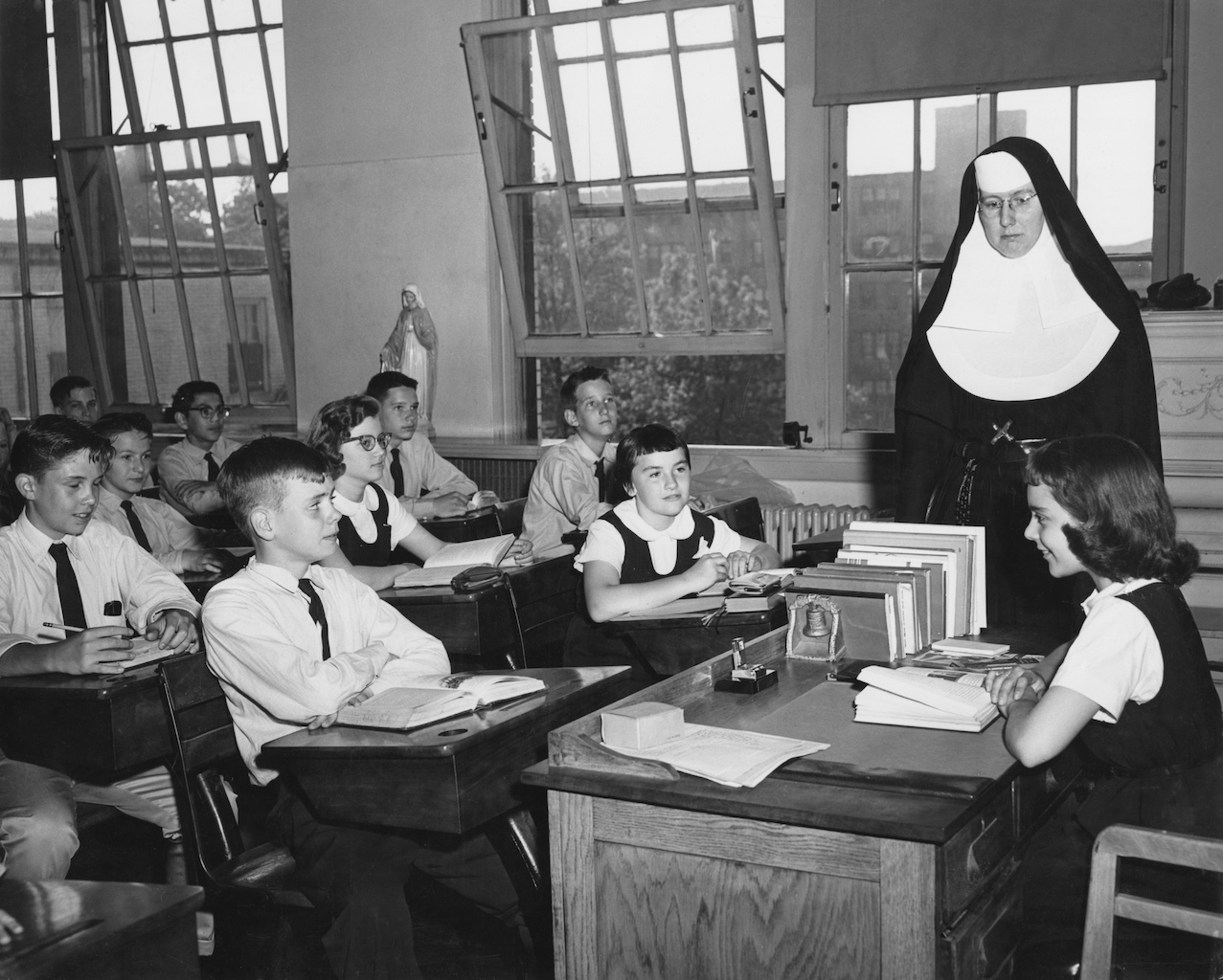 St Mary of the Lake School in Chicago, Il., circa 1960. By 1960, nationwide enrollment in Catholic schools had peaked, with more than 5.2 million students. (Photo: Authenticated News/Archive Photos/Getty Images)