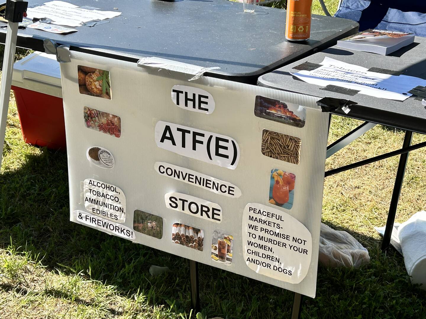 A sign for a convenience store at Porcfest (Photo by author)