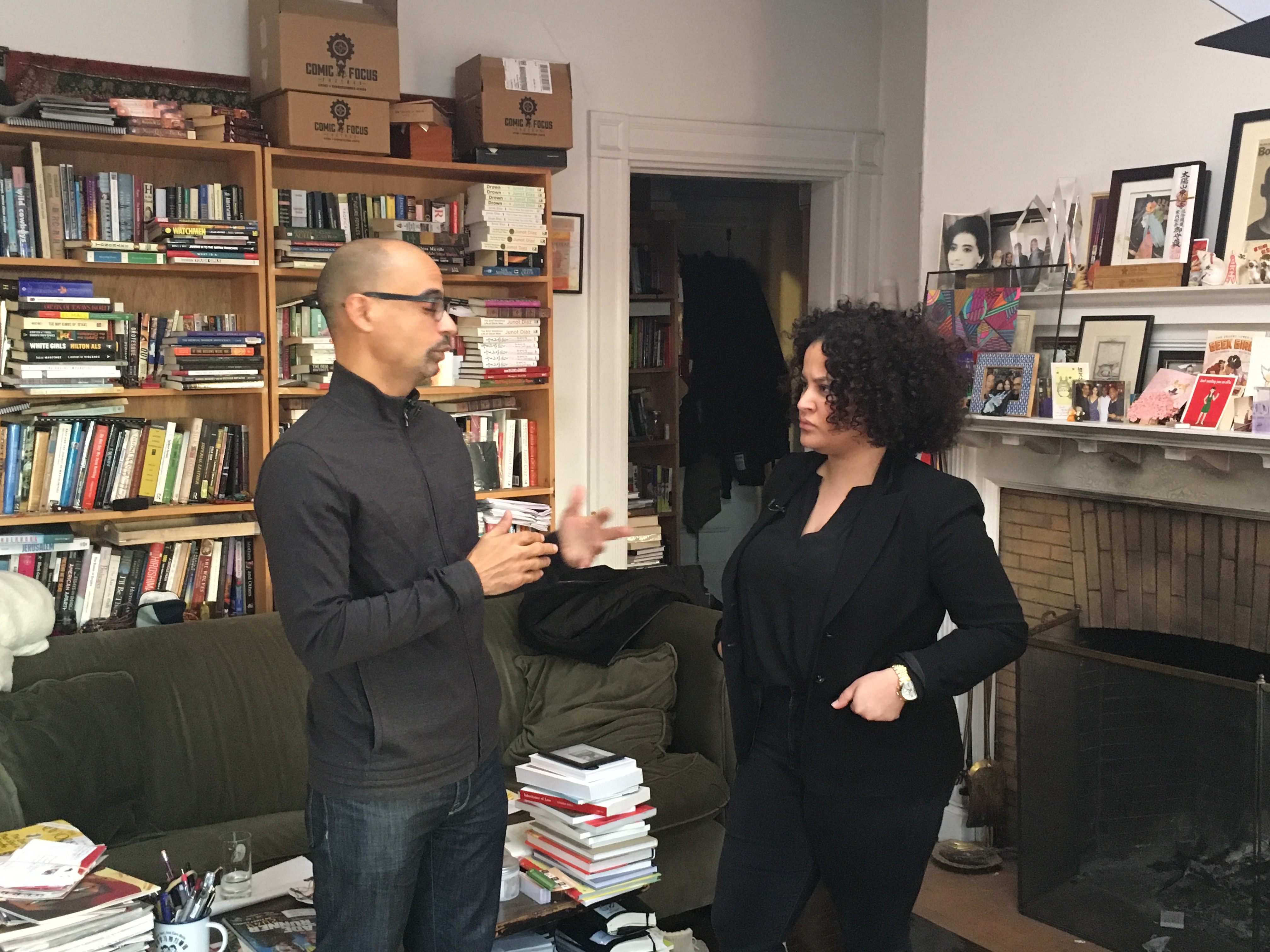 Olga Segura with Junot Díaz at his home in Cambridge, Mass. 