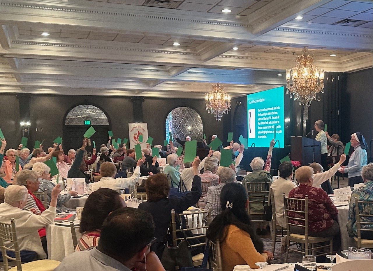 Delegates to the Sisters of Charity of New York's 2023 general assembly vote unanimously April 13 to stop recruiting or accepting new members and begin a "path to completion" while continuing to live their mission to the fullest. The congregation is one of 14 that belong to the Sisters of Charity Federation and were founded or inspired by St. Elizabeth Ann Seton, St. Vincent de Paul and St. Louise de Marillac. (OSV News photo/courtesy of the Sisters of Charity of New York)