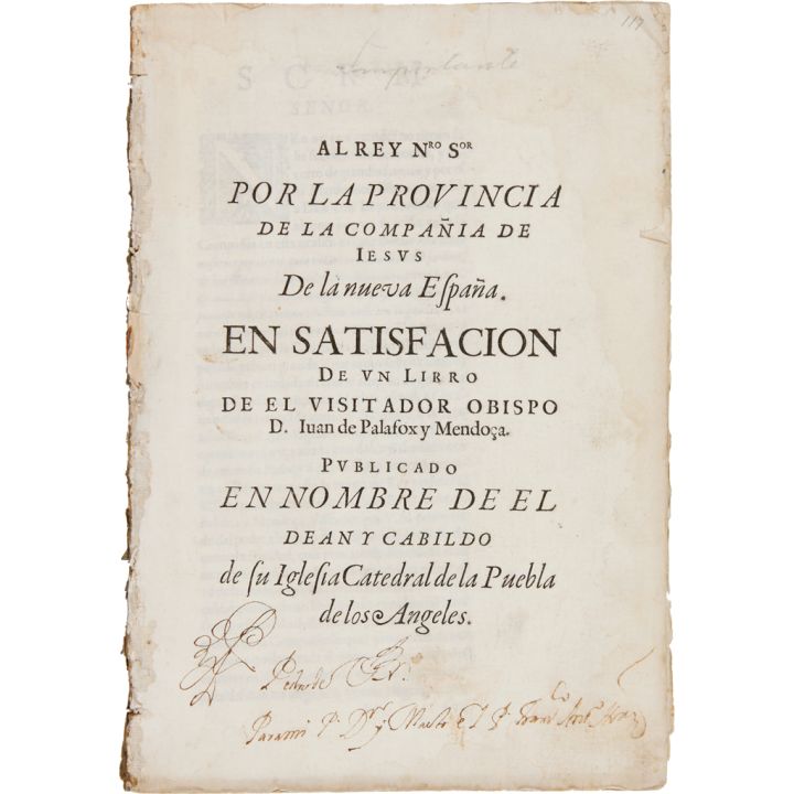 A folio documenting the legal filings Jesuit missionaries had placed against the 17th century viceroy of New Spain (William Reese Company)