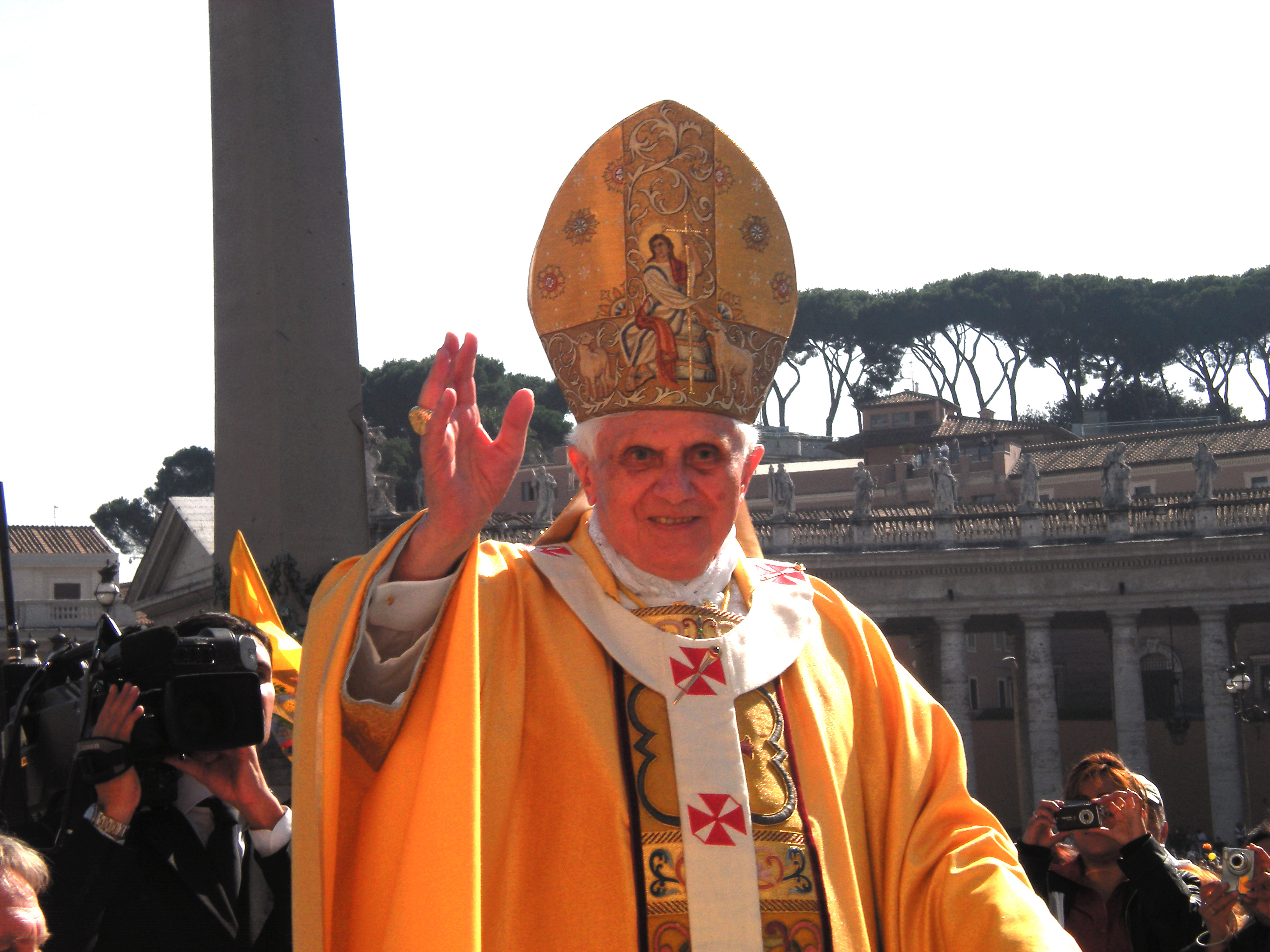 Pope Benedict XVI performing a blessing during the canonization mass in St. Peter's Square in Rome, Italy on Sunday October 12, 2008