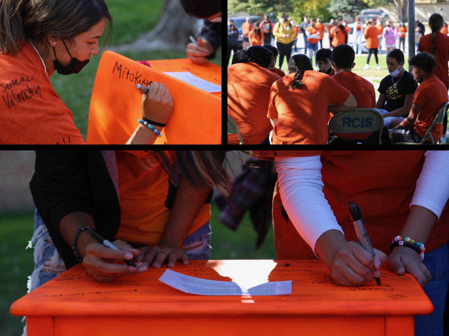 A prayer service at Red Cloud Indian School in commemoration of Orange Shirt Day and Indigenous Peoples' Day, Oct. 7, 2021.