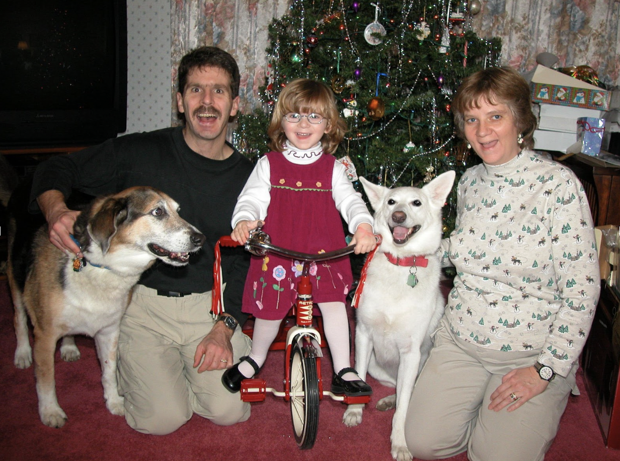 Author at age 3 with mother and father on Christmas.