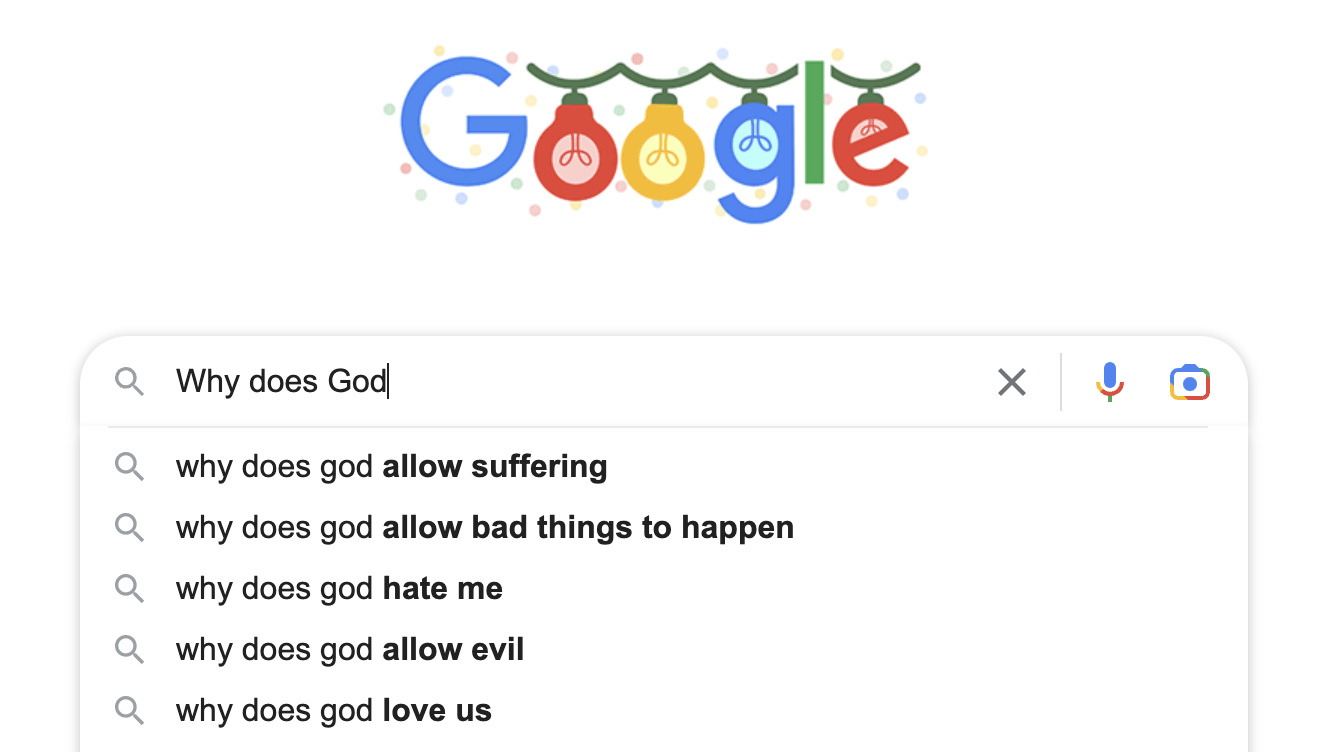 Screenshot from a google search of "Why does God"