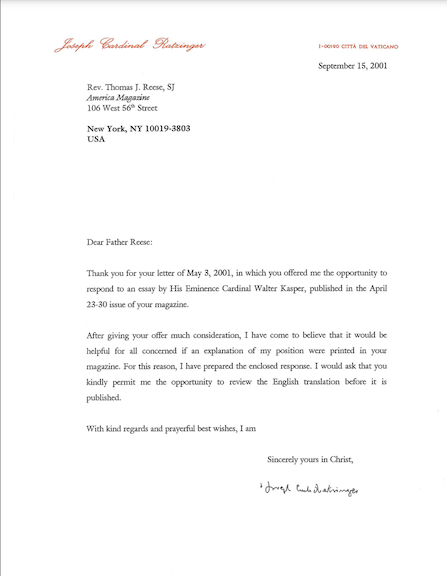 Ratzinger letter