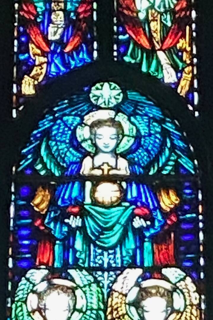 chancel window with jesus and family, the center piece of the first image