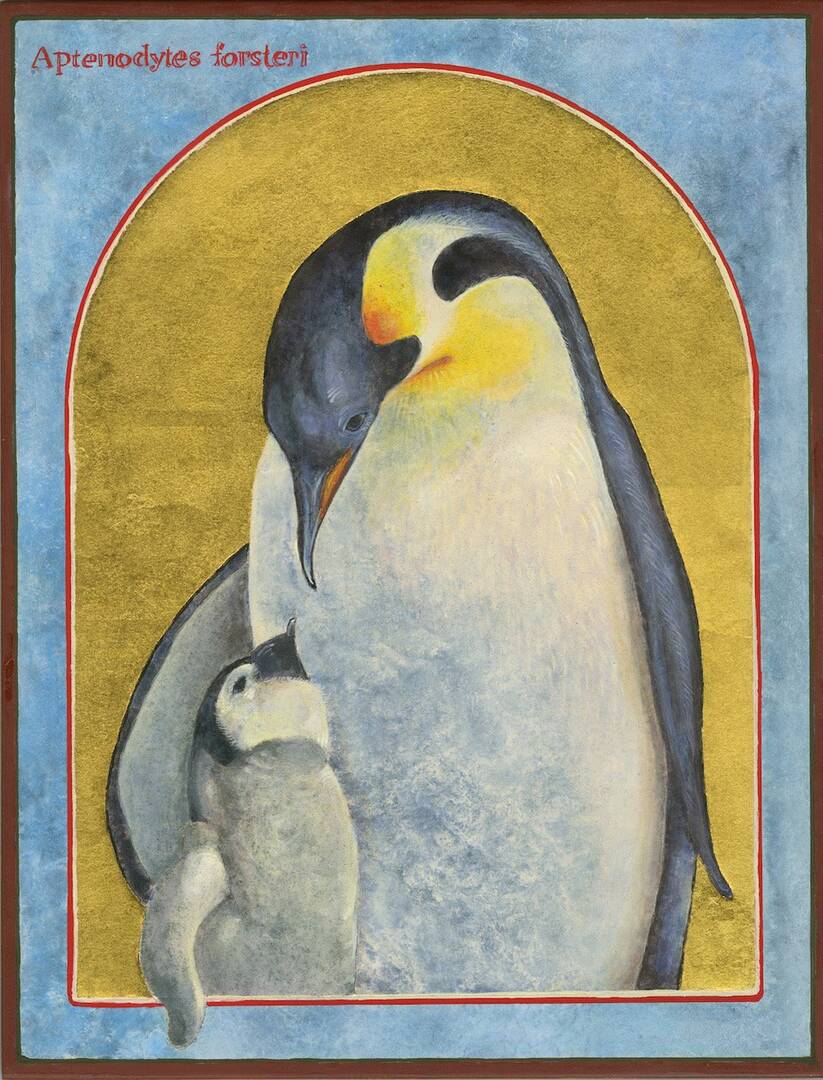 The Emperor Penguin | Egg tempera & gold Leaf on Wood (Credit: Angela Manno)