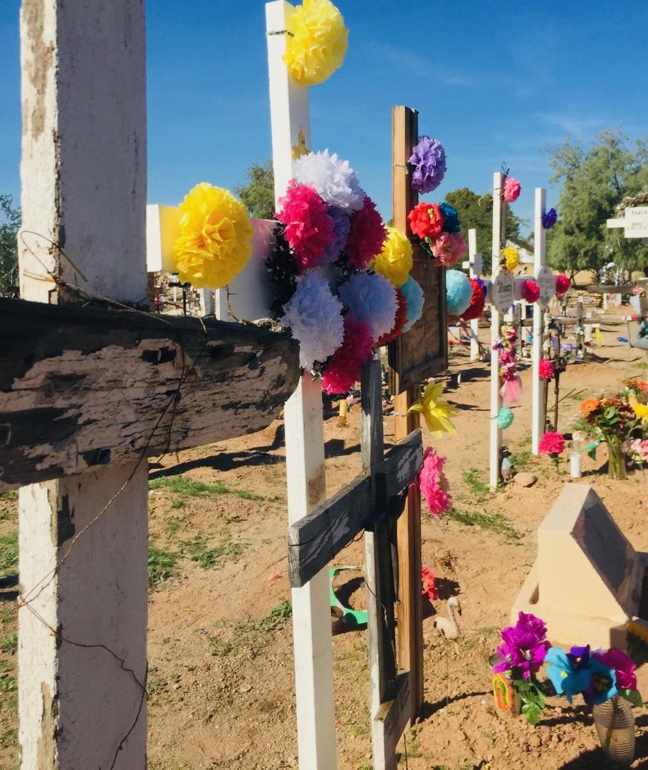 Grave markers at the Guadalupe Cemetery near Tempe, Ariz. (Credit: Sonja Livingston)