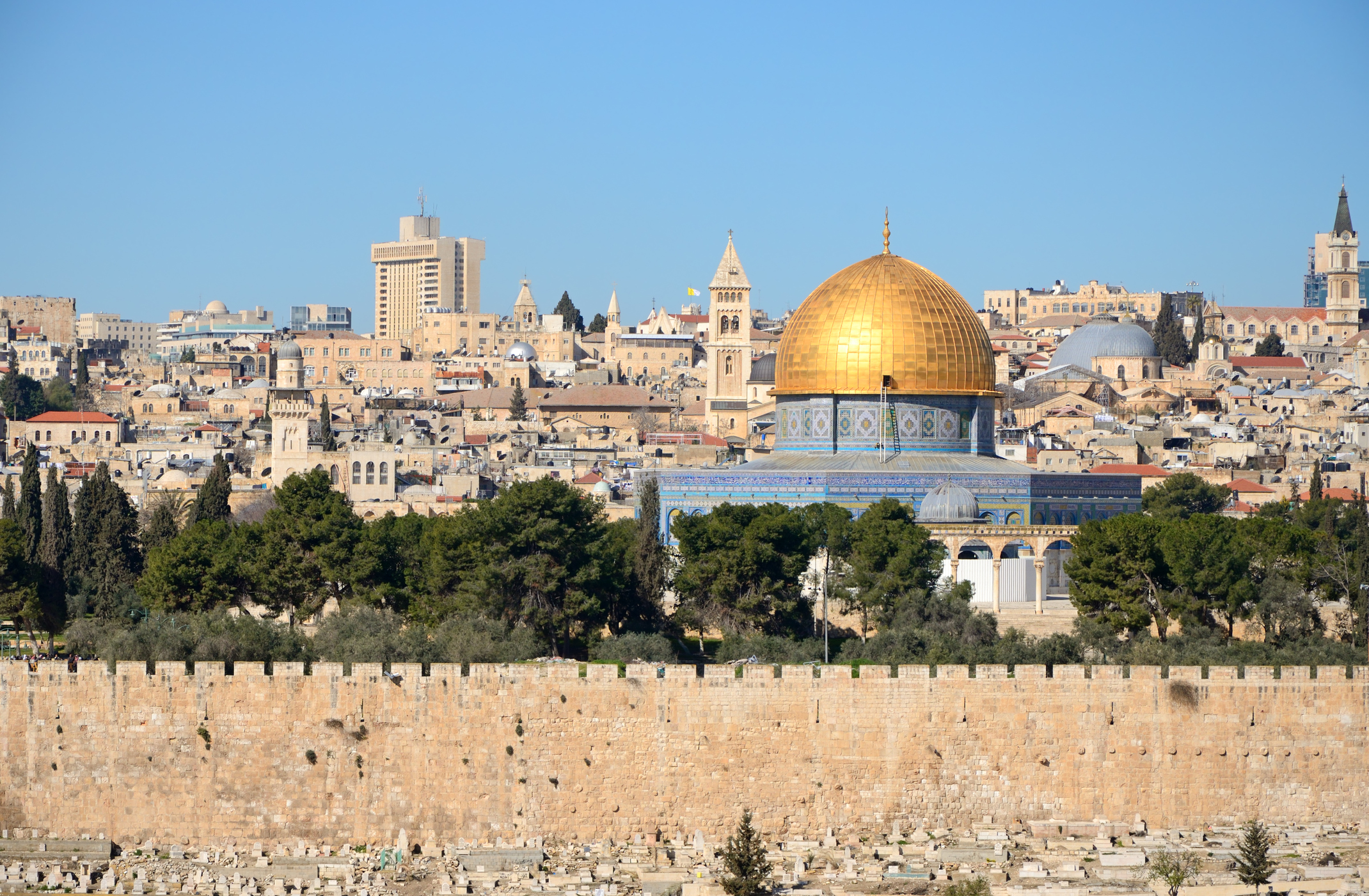 View of Jerusalem skyline from Mount of Olives