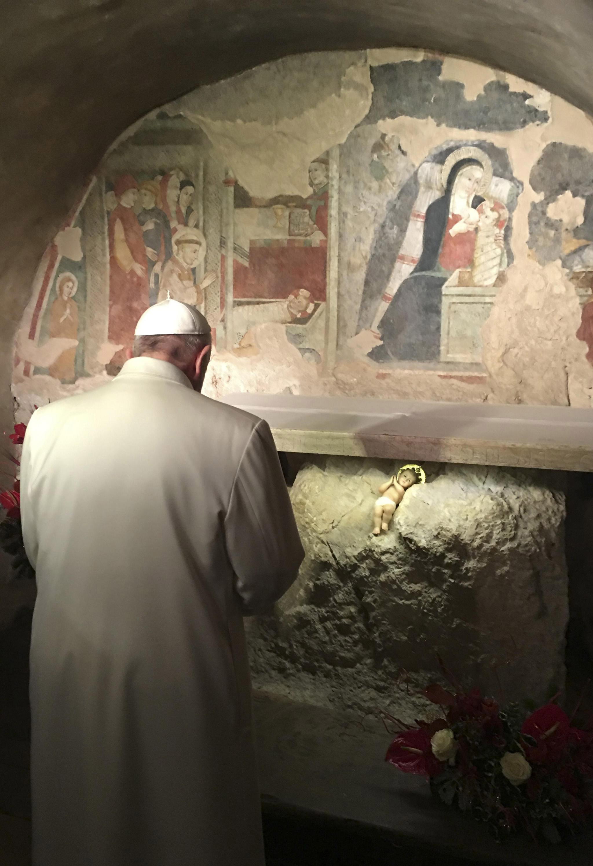 Away in a manger Pope makes secret stop at Nativity scene's birthplace