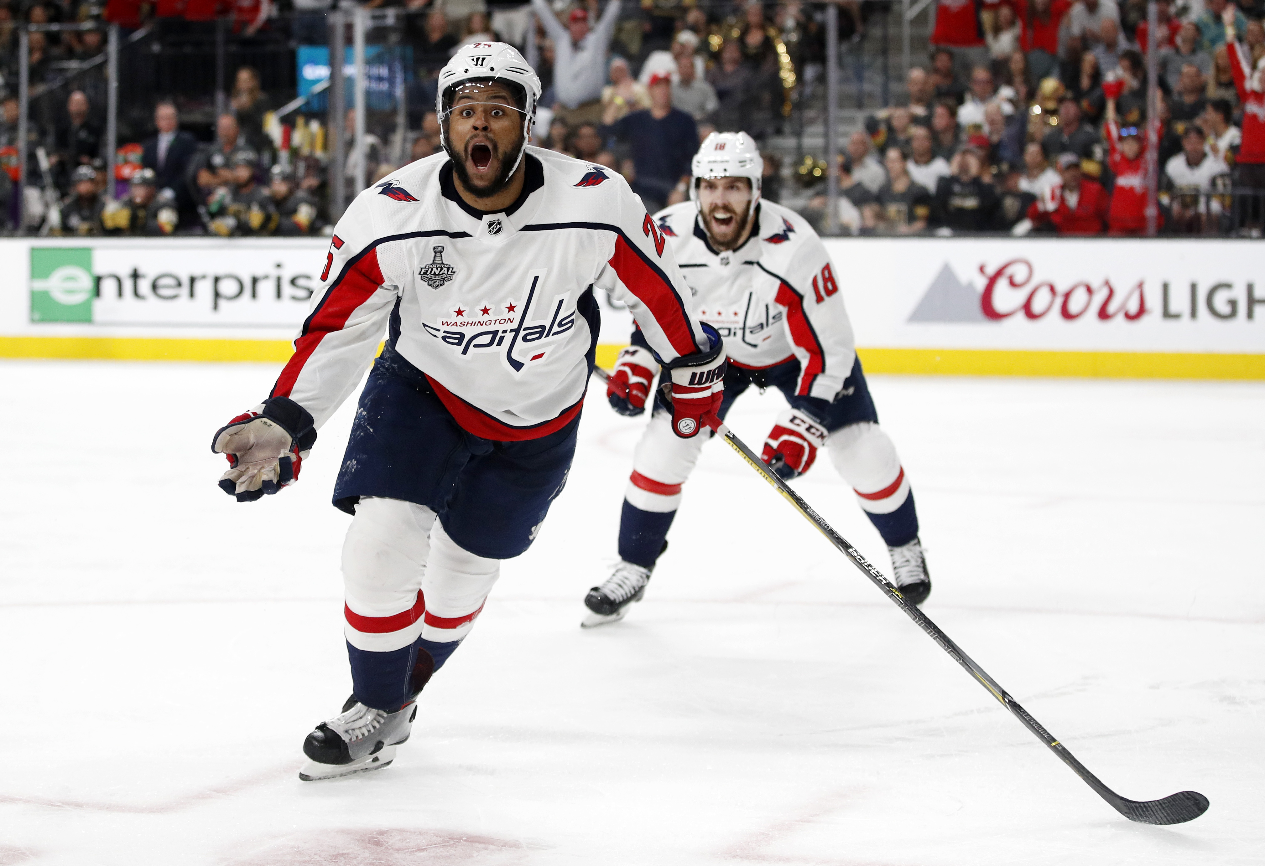 What H!   appens When A Black Hockey Player Boycotts The White House - washington capitals right wing devante smith pelly left celebrates his goal during game