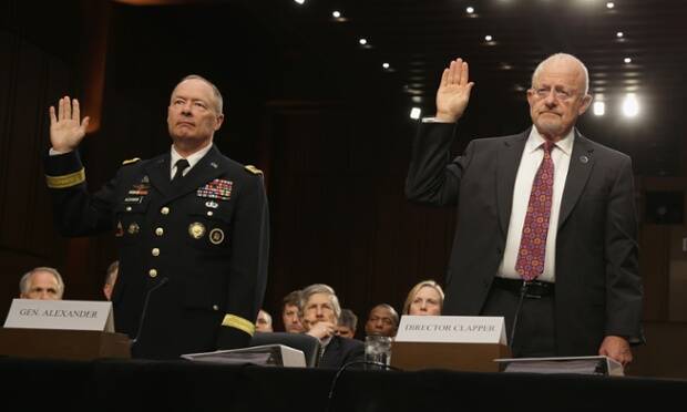 National Security Agency director General Keith Alexander and director of national intelligence James Clapper at a Senate hearing in September (Photograph: Alex Wong/Getty Images)