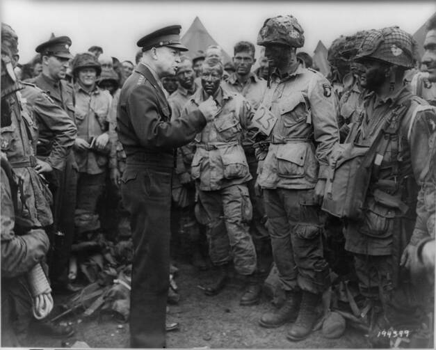 The right temperament? Dwight Eisenhower gives the order of the D-Day. `Full victory-nothing else' to paratroopers in England.