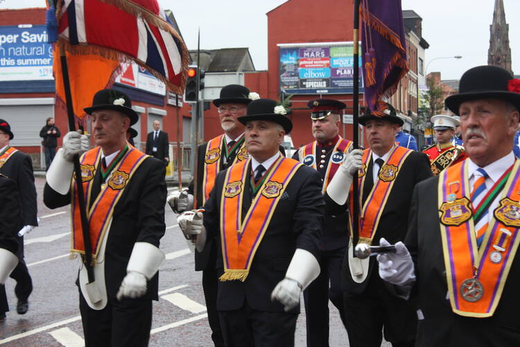 An 'Orange walk' in Belfast in 2011. (Wikimedia Commons from user Ardfern)