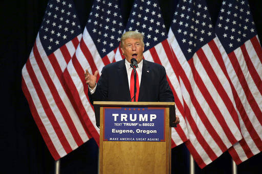 Republican presidential candidate Donald Trump speaks during a rally in Eugene, Ore., on May 6. (AP Photo/Ted S. Warren, File)