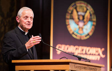 Cardinal Donald Wuerl, Archbishop of Washington, speaks during the Inititiave on Catholic Social Thought and Public Life inaugural event.
