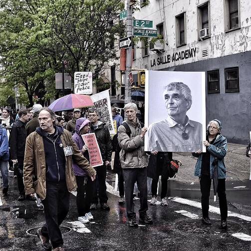The march to Daniel Berrigan's funeral on May 6. All photos by Jonathan Giftos.