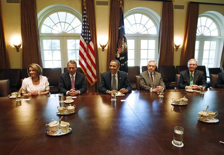 U.S. President Barack Obama meets with congressional leaders. (CNS photo/Jason Reed, Reuters) 