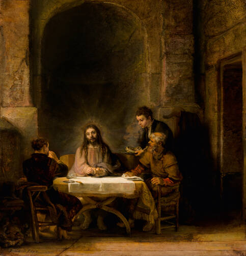 Rembrandt's "Supper at Emmaus" (CNS photo/courtesy of the Philadelphia Museum of Art)
