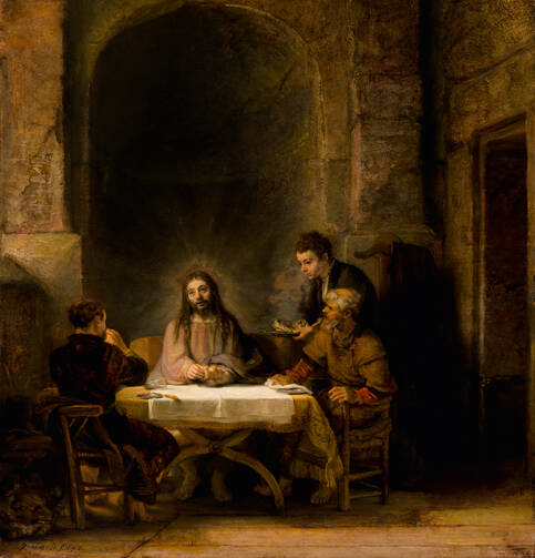 Rembrandt's "Supper at Emmaus" (CNS photo/courtesy of the Philadelphia Museum of Art)
