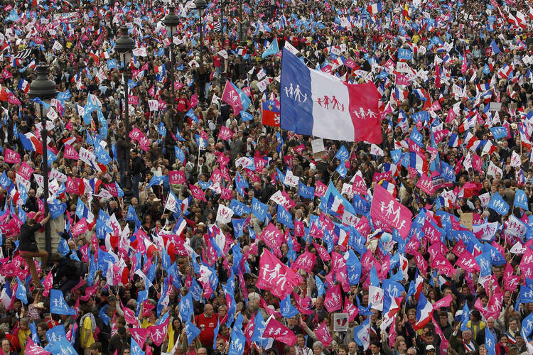 An un-American protest in Paris against the legalization of same-sex marriage in 2013. (CNS photo/Stephane Mahe, Reuters)