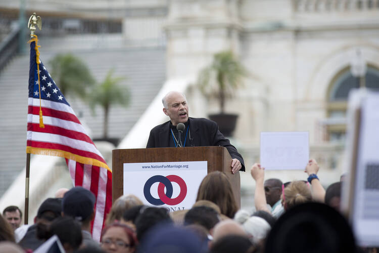Archbishop Salvatore J. Cordileone of San Francisco addresses several hundred supporters of traditional marriage during the second annual March for Marriage on the West Lawn of the Capitol in Washington, June 19, 2014.