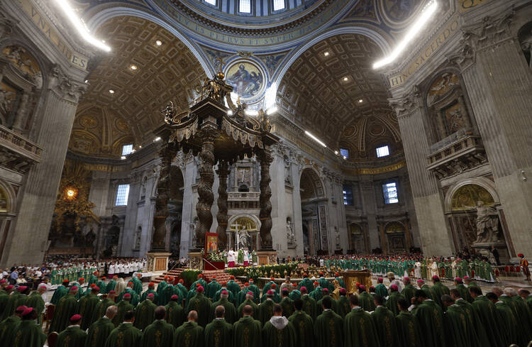 Pope Francis celebrates a Mass to open the extraordinary Synod of Bishops on the family in St. Peter's Basilica at the Vatican Oct. 5. (CNS photo/Paul Haring) 