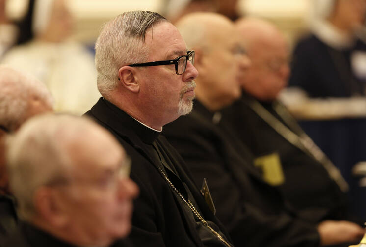 Bishop Christopher J. Coyne of Burlington, Vt., listens to a speaker Nov. 16 during the 2015 fall general assembly of the U.S. Conference of Catholic Bishops in Baltimore. (CNS photo/Bob Roller) 