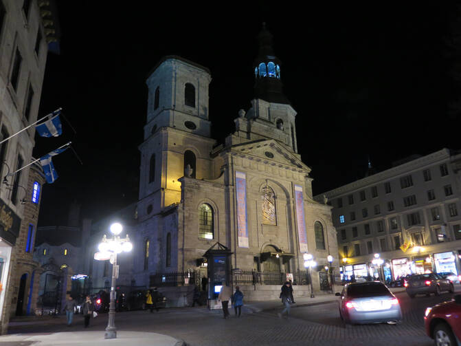 The Notre-Dame Cathedral, in Quebec City, during celebrations on Dec. 12, 2015, for the Jubilee of Mercy (CNS photo/Philippe Vaillancourt, Presence)