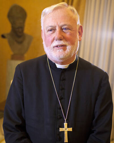 Archbishop Paul R. Gallagher, Vatican secretary for relations with states, is pictured in Rome during a CNS interview on Feb. 25. (CNS photo/Robert Duncan)