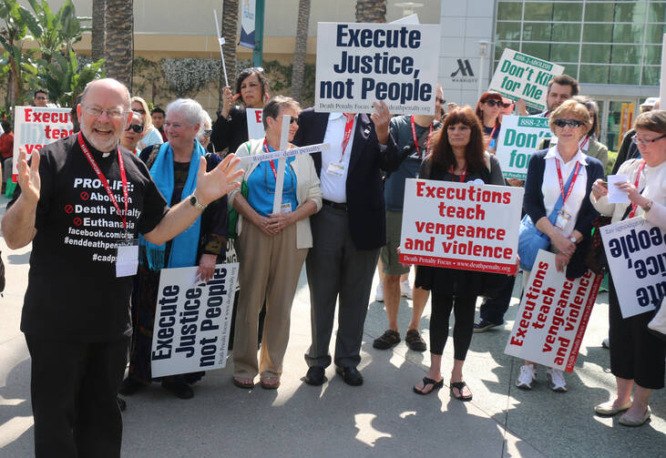 A demonstration against the death penalty last February during the Los Angeles Religious Education Congress in Anaheim, Calif. (CNS photo/J.D. Long-Garcia, The Tidings) 