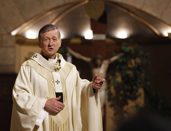  Chicago Archbishop Blase J. Cupich addresses parishioners of St. Martin de Porres Church on the city's west side during Mass May 1. (CNS photo/Karen Callaway, Catholic New World)