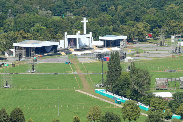 The altar where Pope Francis will celebrate Mass at Blonia Park during World Youth Day in Krakow, Poland, is pictured on July 20. Pope Francis will reach out remotely to suffering Penitas, Texas via video message (CNS photo/Stanislaw Rozpedzik, EPA)