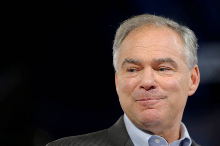 U.S. Democratic vice presidential candidate Sen. Tim Kaine, D-Va., is seen in Miami on July 23. (CNS photo/Brian Snyder, Reuters)