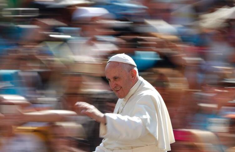 Pope Francis arrives to lead his general audience in St. Peter's Square at the Vatican Sept. 14. (CNS photo/Paul Haring) 