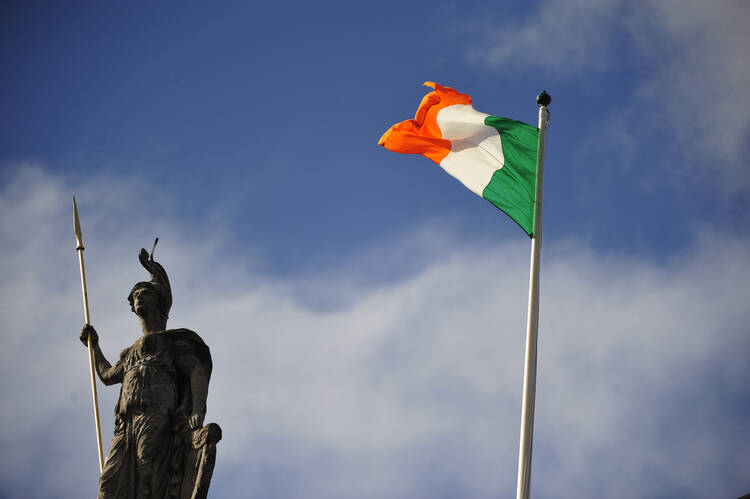 The Irish flag is seen in late March on top of the General Post Office in Dublin. (CNS photo/Aidan Crawley, EPA) 