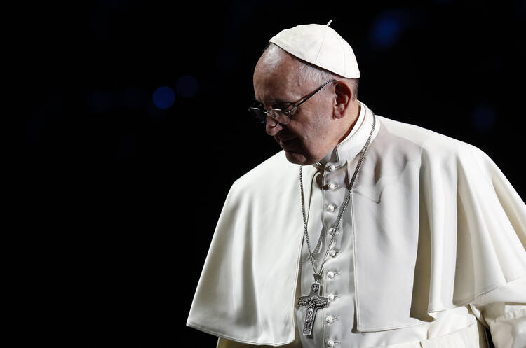 Pope Francis attends an ecumenical event at the Malmo Arena in Malmo, Sweden, Oct. 31. (CNS photo/Paul Haring) 